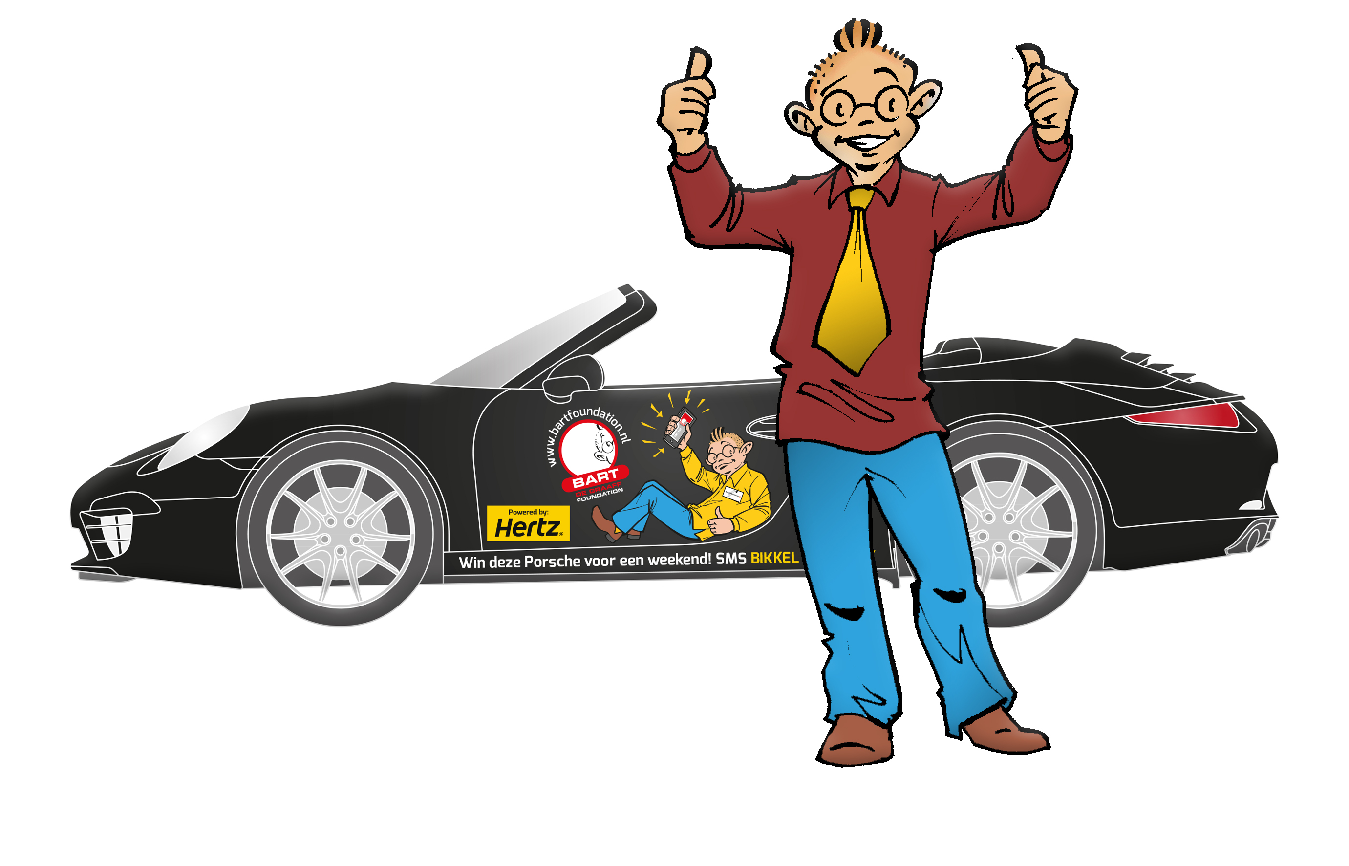 Illustratie Bart met Porsche